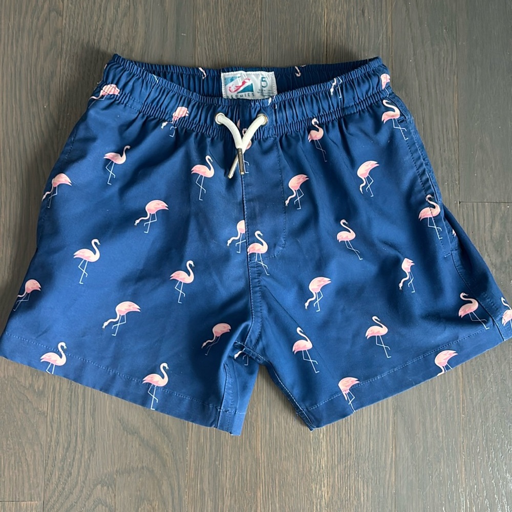 Bermies swim trunks size 5 Flamingo print EUC